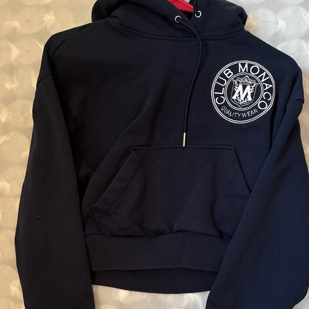 Club Monaco Navy Cropped Hoodie with Logo
